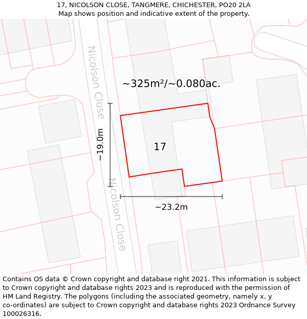 17, NICOLSON CLOSE, TANGMERE, CHICHESTER, PO20 2LA: Plot and title map