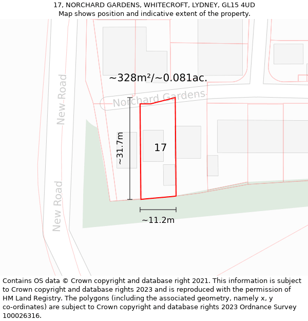 17, NORCHARD GARDENS, WHITECROFT, LYDNEY, GL15 4UD: Plot and title map