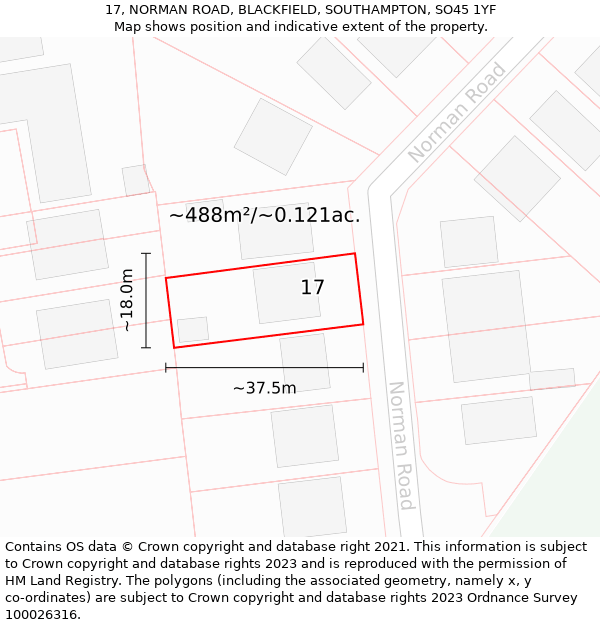 17, NORMAN ROAD, BLACKFIELD, SOUTHAMPTON, SO45 1YF: Plot and title map