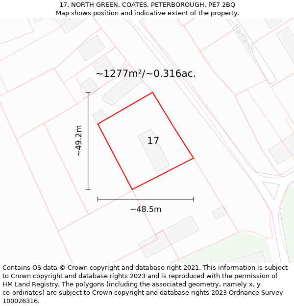 17, NORTH GREEN, COATES, PETERBOROUGH, PE7 2BQ: Plot and title map