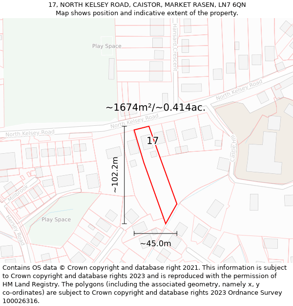 17, NORTH KELSEY ROAD, CAISTOR, MARKET RASEN, LN7 6QN: Plot and title map