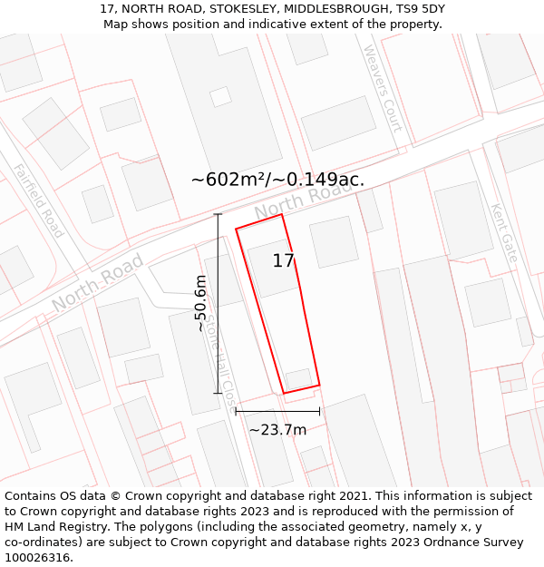 17, NORTH ROAD, STOKESLEY, MIDDLESBROUGH, TS9 5DY: Plot and title map