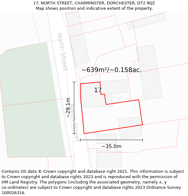17, NORTH STREET, CHARMINSTER, DORCHESTER, DT2 9QZ: Plot and title map