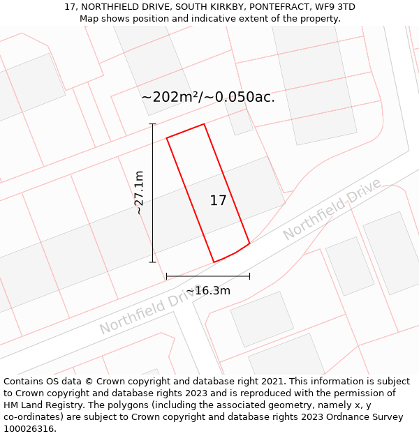 17, NORTHFIELD DRIVE, SOUTH KIRKBY, PONTEFRACT, WF9 3TD: Plot and title map