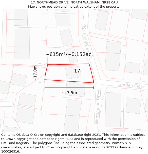 17, NORTHMEAD DRIVE, NORTH WALSHAM, NR28 0AU: Plot and title map