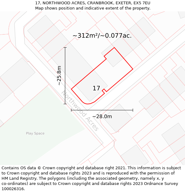 17, NORTHWOOD ACRES, CRANBROOK, EXETER, EX5 7EU: Plot and title map