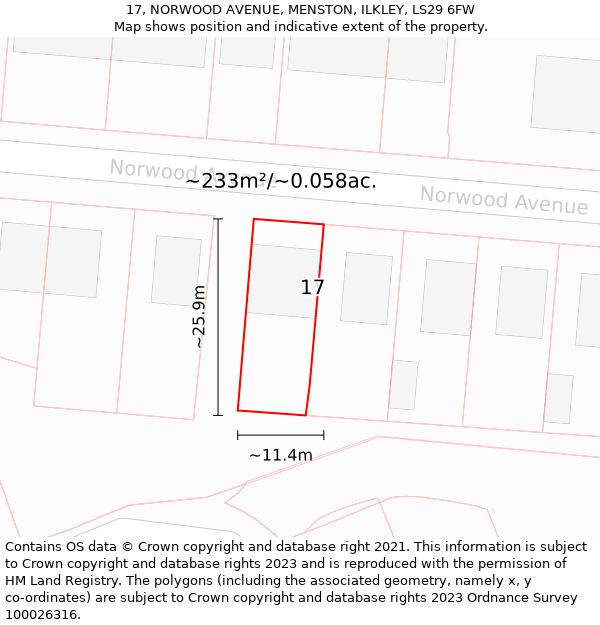 17, NORWOOD AVENUE, MENSTON, ILKLEY, LS29 6FW: Plot and title map