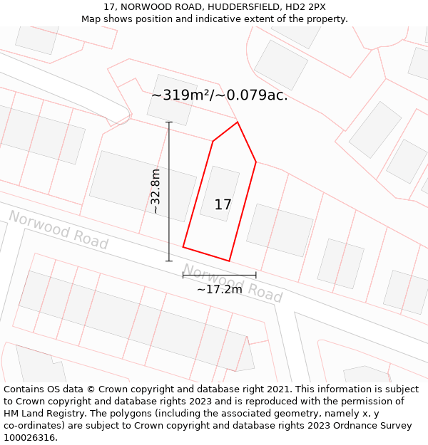 17, NORWOOD ROAD, HUDDERSFIELD, HD2 2PX: Plot and title map