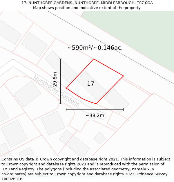 17, NUNTHORPE GARDENS, NUNTHORPE, MIDDLESBROUGH, TS7 0GA: Plot and title map