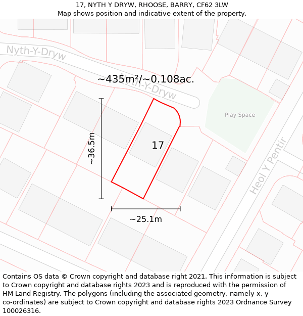 17, NYTH Y DRYW, RHOOSE, BARRY, CF62 3LW: Plot and title map