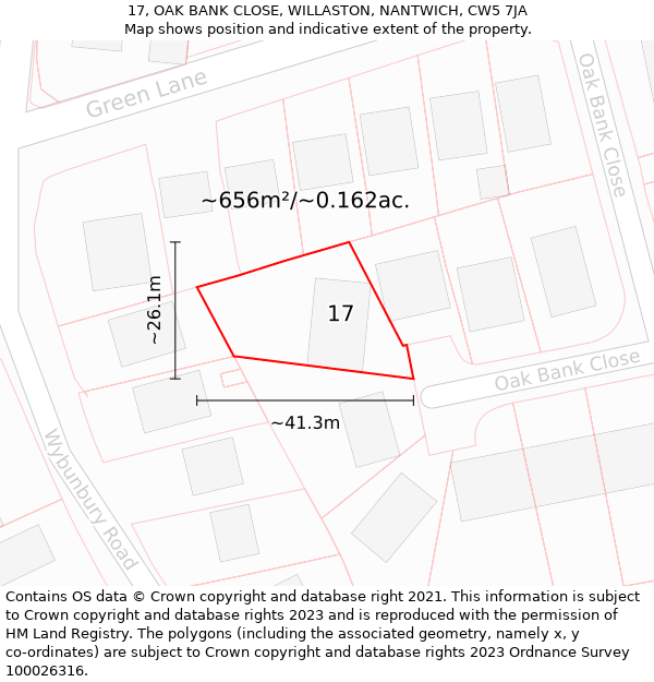 17, OAK BANK CLOSE, WILLASTON, NANTWICH, CW5 7JA: Plot and title map