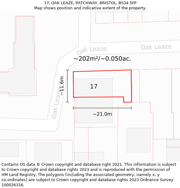 17, OAK LEAZE, PATCHWAY, BRISTOL, BS34 5FP: Plot and title map