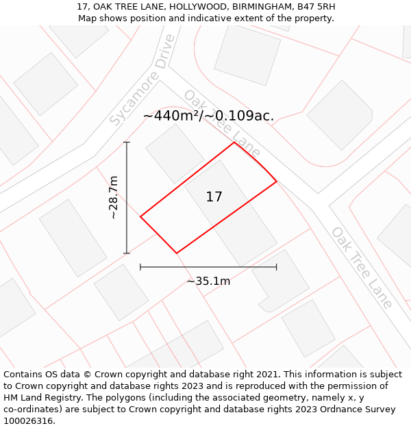 17, OAK TREE LANE, HOLLYWOOD, BIRMINGHAM, B47 5RH: Plot and title map