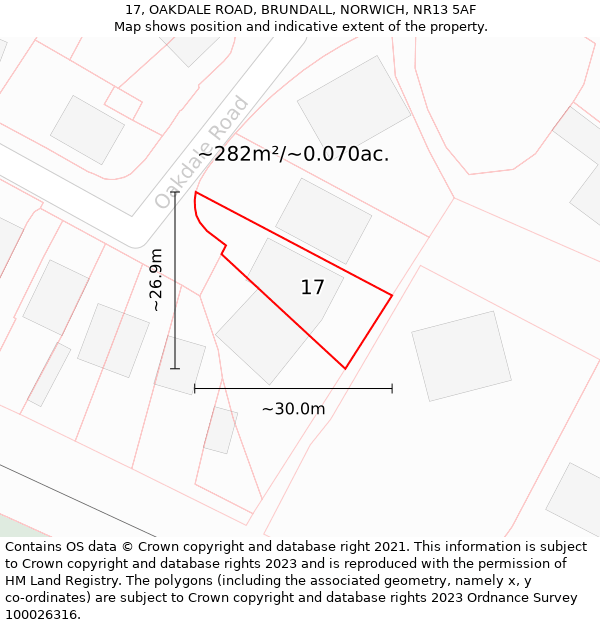 17, OAKDALE ROAD, BRUNDALL, NORWICH, NR13 5AF: Plot and title map