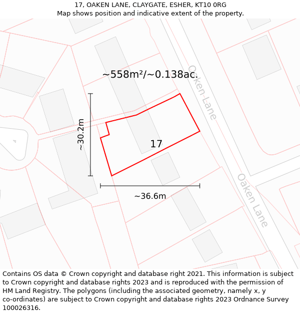 17, OAKEN LANE, CLAYGATE, ESHER, KT10 0RG: Plot and title map