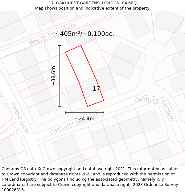 17, OAKHURST GARDENS, LONDON, E4 6BQ: Plot and title map