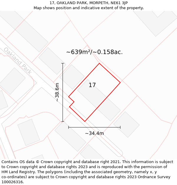 17, OAKLAND PARK, MORPETH, NE61 3JP: Plot and title map