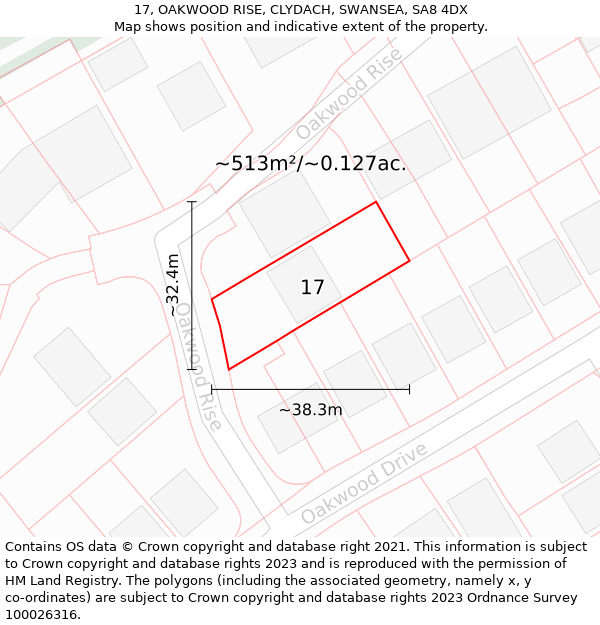 17, OAKWOOD RISE, CLYDACH, SWANSEA, SA8 4DX: Plot and title map