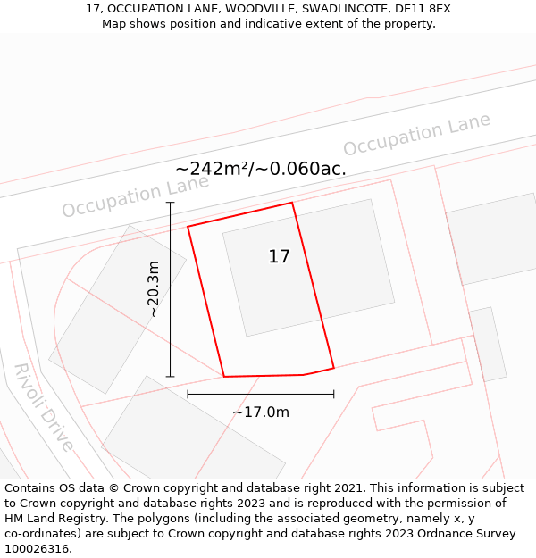 17, OCCUPATION LANE, WOODVILLE, SWADLINCOTE, DE11 8EX: Plot and title map