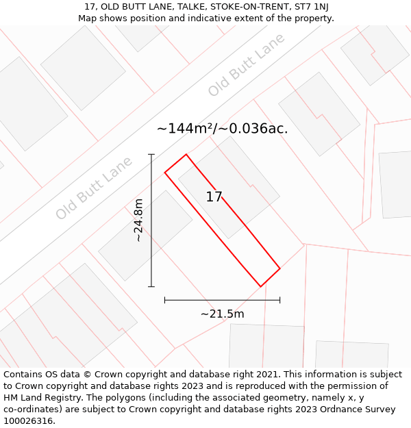 17, OLD BUTT LANE, TALKE, STOKE-ON-TRENT, ST7 1NJ: Plot and title map