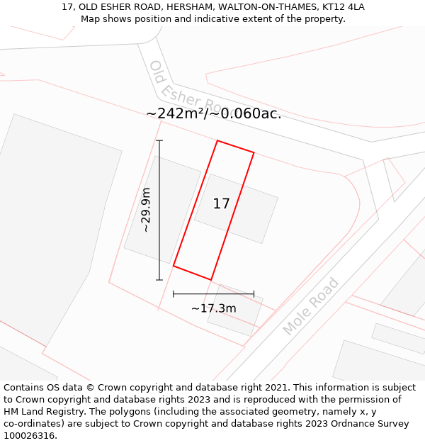 17, OLD ESHER ROAD, HERSHAM, WALTON-ON-THAMES, KT12 4LA: Plot and title map