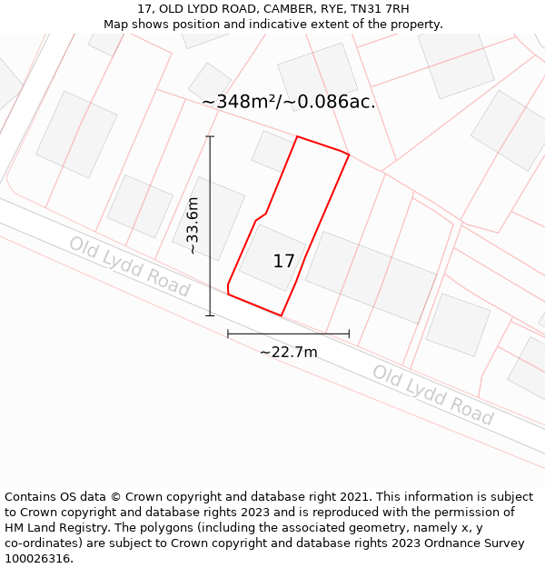 17, OLD LYDD ROAD, CAMBER, RYE, TN31 7RH: Plot and title map