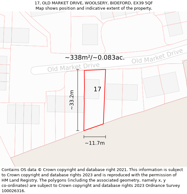 17, OLD MARKET DRIVE, WOOLSERY, BIDEFORD, EX39 5QF: Plot and title map