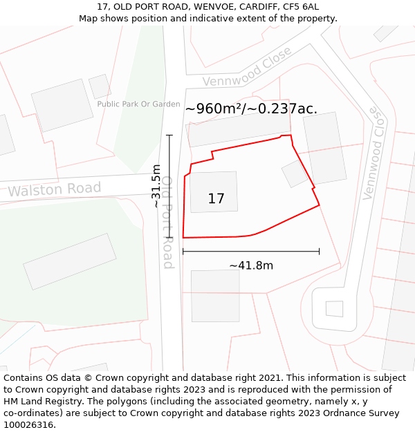 17, OLD PORT ROAD, WENVOE, CARDIFF, CF5 6AL: Plot and title map