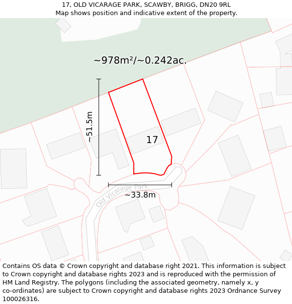 17, OLD VICARAGE PARK, SCAWBY, BRIGG, DN20 9RL: Plot and title map