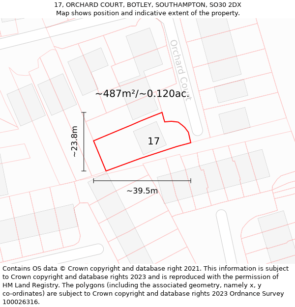 17, ORCHARD COURT, BOTLEY, SOUTHAMPTON, SO30 2DX: Plot and title map