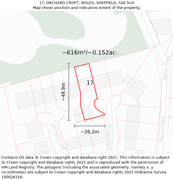 17, ORCHARD CROFT, WALES, SHEFFIELD, S26 5UA: Plot and title map