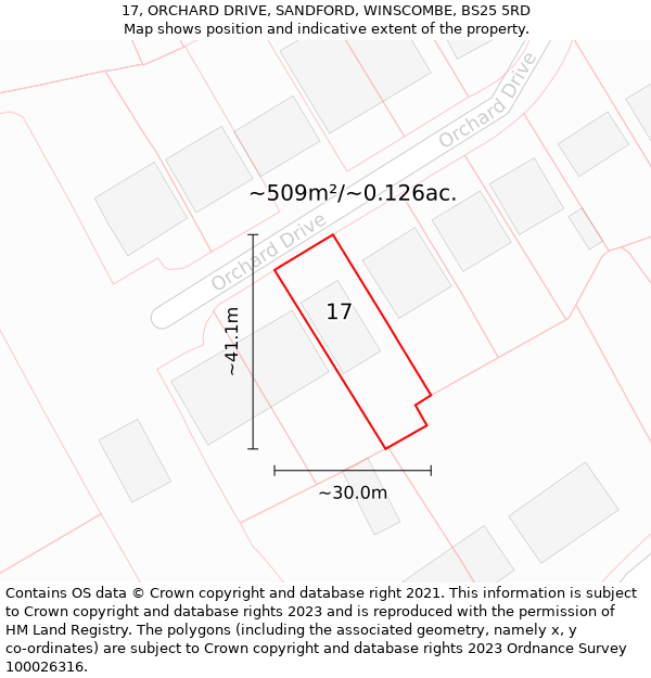 17, ORCHARD DRIVE, SANDFORD, WINSCOMBE, BS25 5RD: Plot and title map