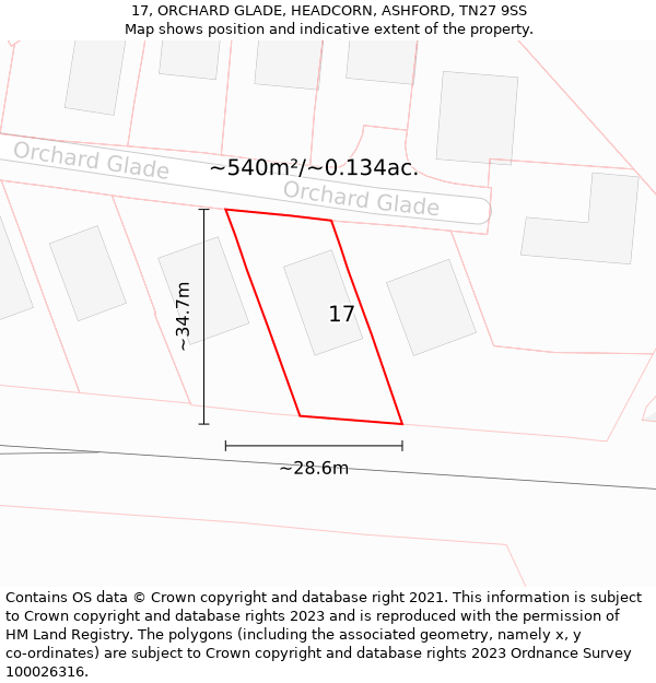 17, ORCHARD GLADE, HEADCORN, ASHFORD, TN27 9SS: Plot and title map