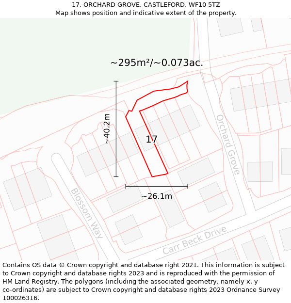 17, ORCHARD GROVE, CASTLEFORD, WF10 5TZ: Plot and title map