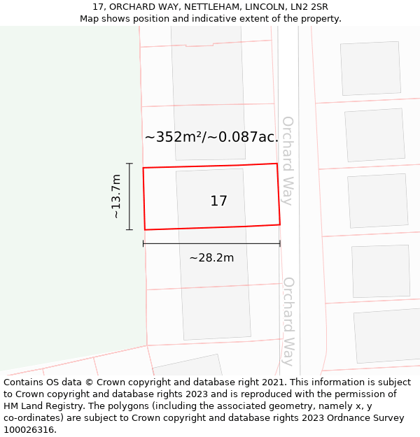 17, ORCHARD WAY, NETTLEHAM, LINCOLN, LN2 2SR: Plot and title map