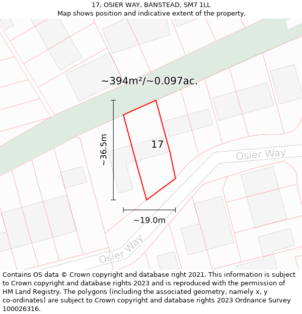 17, OSIER WAY, BANSTEAD, SM7 1LL: Plot and title map