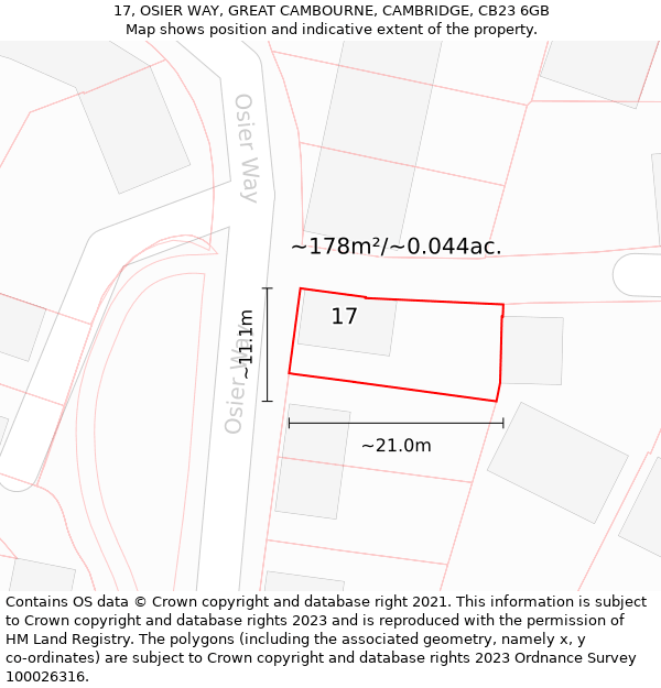 17, OSIER WAY, GREAT CAMBOURNE, CAMBRIDGE, CB23 6GB: Plot and title map