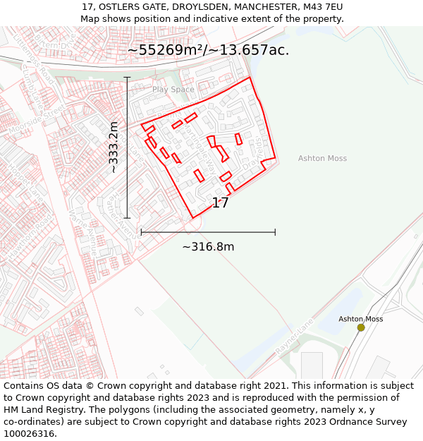 17, OSTLERS GATE, DROYLSDEN, MANCHESTER, M43 7EU: Plot and title map