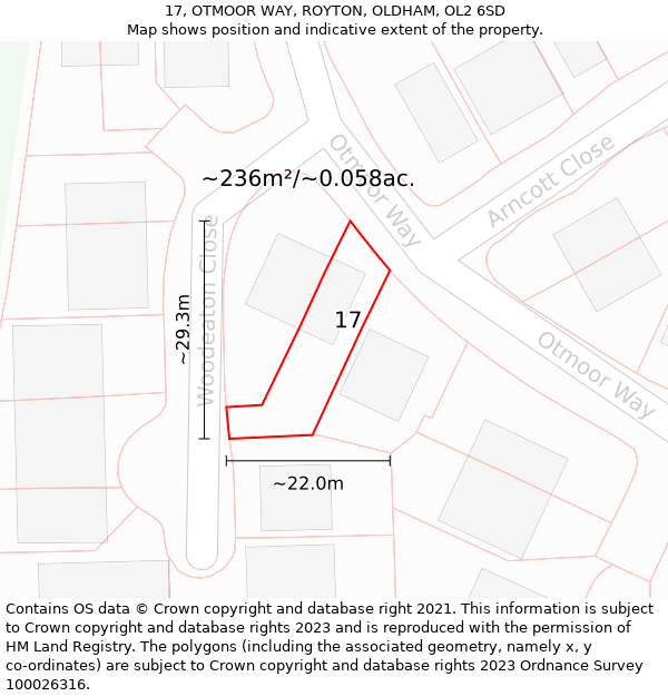 17, OTMOOR WAY, ROYTON, OLDHAM, OL2 6SD: Plot and title map