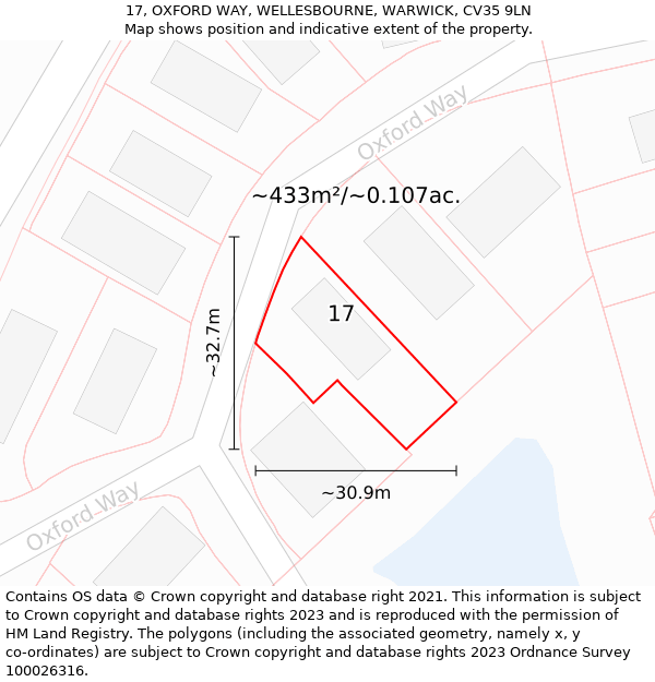 17, OXFORD WAY, WELLESBOURNE, WARWICK, CV35 9LN: Plot and title map