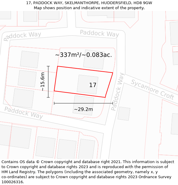 17, PADDOCK WAY, SKELMANTHORPE, HUDDERSFIELD, HD8 9GW: Plot and title map