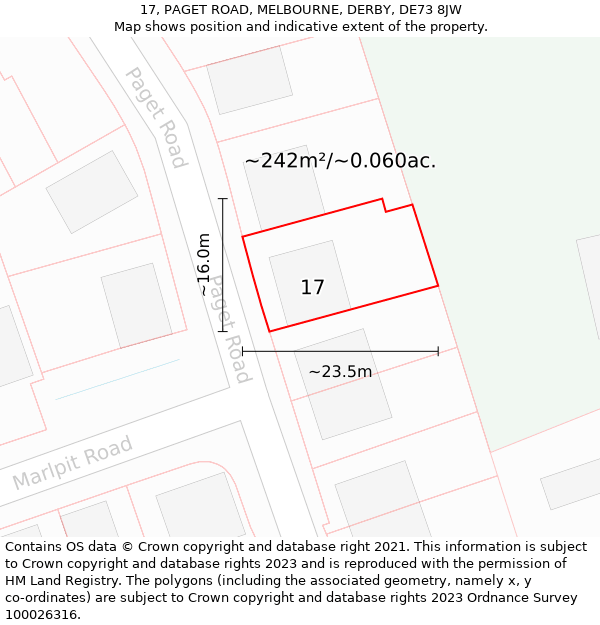 17, PAGET ROAD, MELBOURNE, DERBY, DE73 8JW: Plot and title map