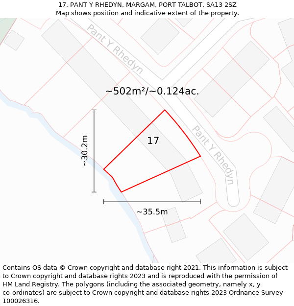 17, PANT Y RHEDYN, MARGAM, PORT TALBOT, SA13 2SZ: Plot and title map