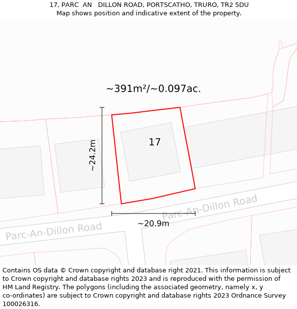 17, PARC  AN   DILLON ROAD, PORTSCATHO, TRURO, TR2 5DU: Plot and title map