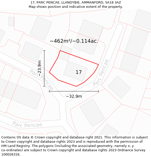 17, PARC PENCAE, LLANDYBIE, AMMANFORD, SA18 3AZ: Plot and title map