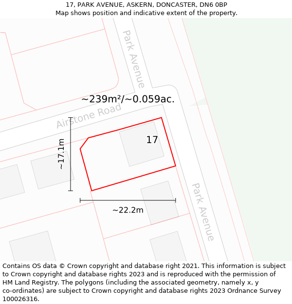 17, PARK AVENUE, ASKERN, DONCASTER, DN6 0BP: Plot and title map