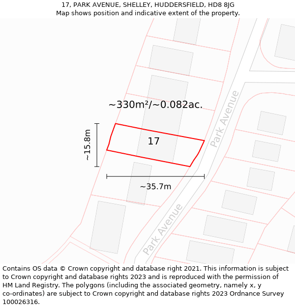 17, PARK AVENUE, SHELLEY, HUDDERSFIELD, HD8 8JG: Plot and title map