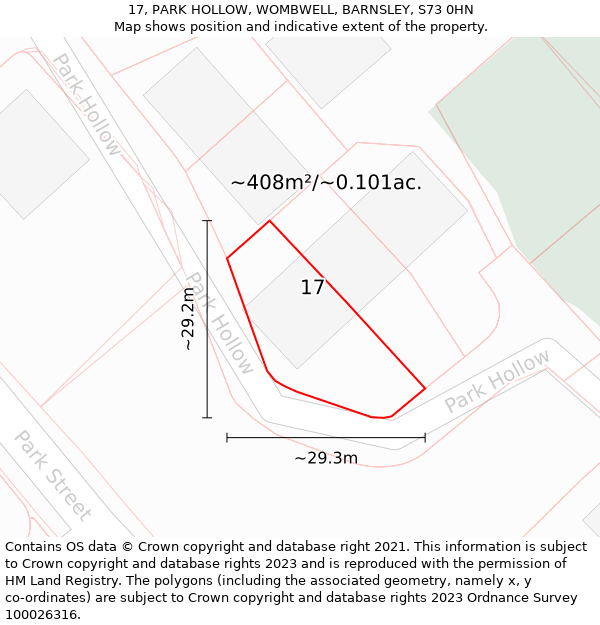 17, PARK HOLLOW, WOMBWELL, BARNSLEY, S73 0HN: Plot and title map