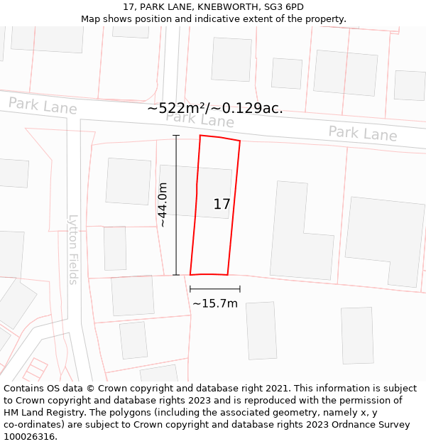 17, PARK LANE, KNEBWORTH, SG3 6PD: Plot and title map