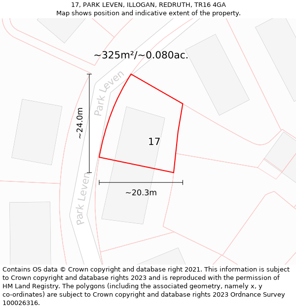 17, PARK LEVEN, ILLOGAN, REDRUTH, TR16 4GA: Plot and title map